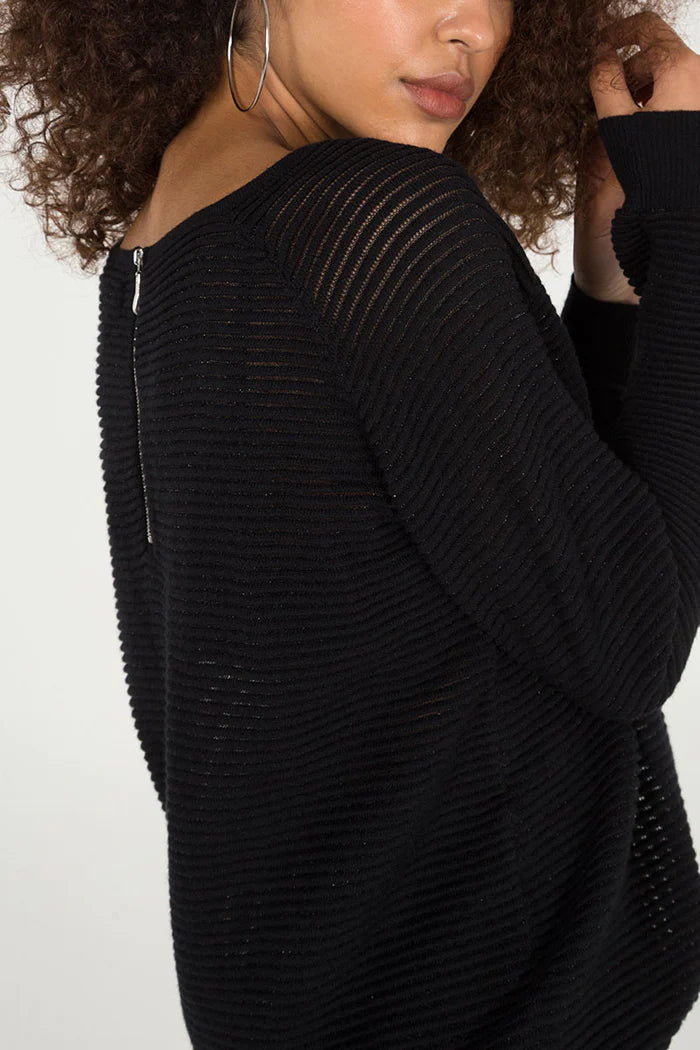 NEW SEASON Clara Black Metallic Knit with Back Zip Detail