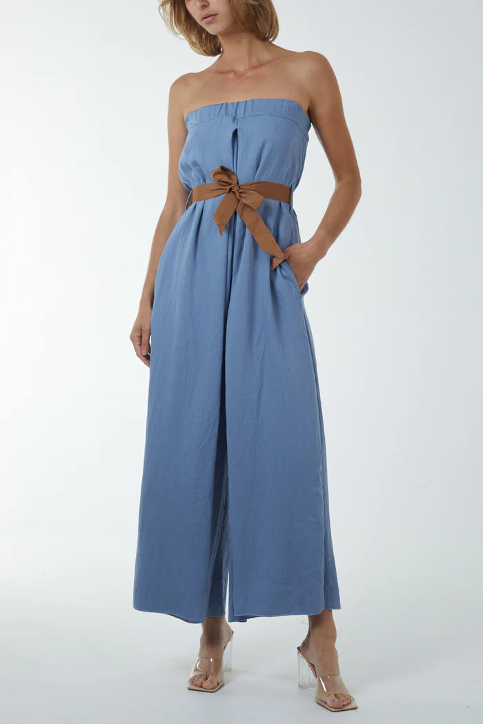 NEW IN ! Laura Denim Coloured Belted Jumpsuit