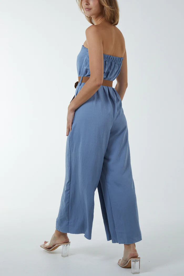 NEW IN ! Laura Denim Coloured Belted Jumpsuit