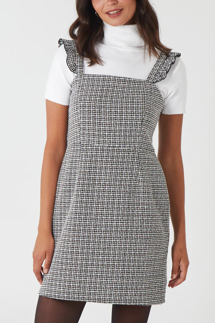 NEW SEASON Clare Tweed Black, White  & Pink Pinafore Dress