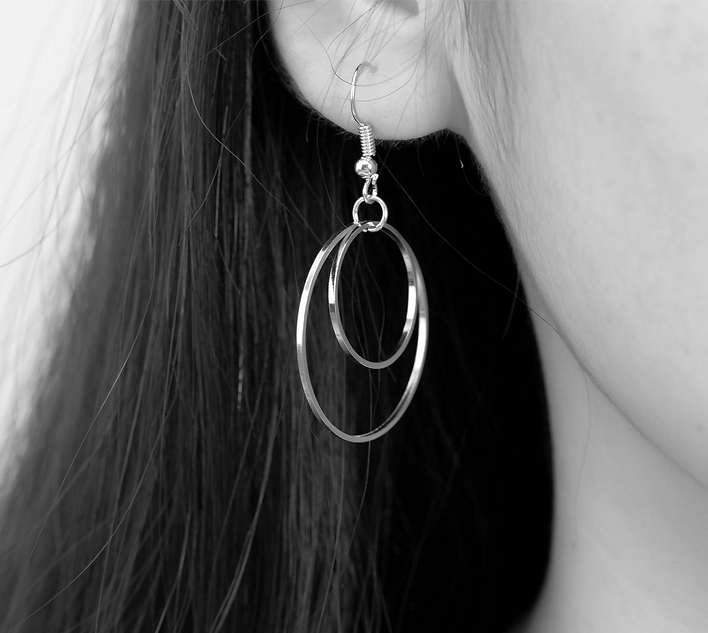 SALE ! Sliver Double Loop Earrings